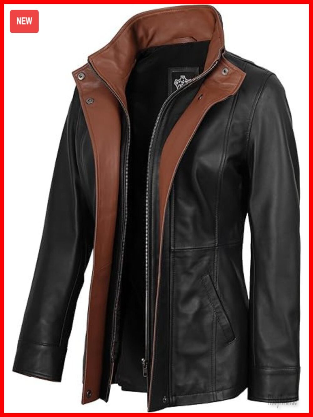 100% Lambskin Leather Jacket Womens Wide Notch Lapel Zip Front